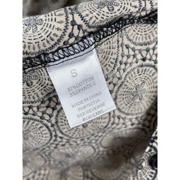 Harve Bernard womens small roll cuff boho black cream top blouse - Picture 4 of 6